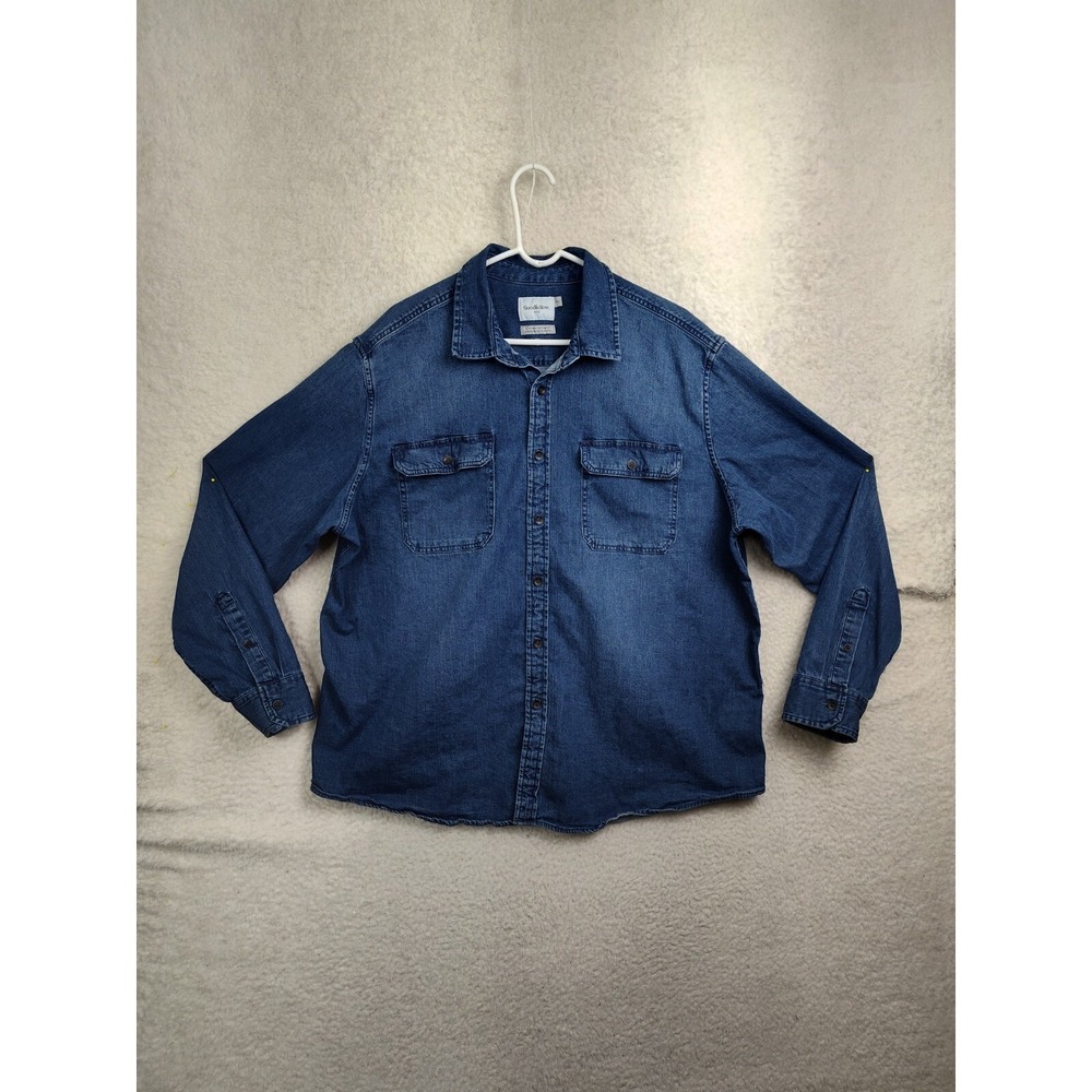 Goodfellow Co Men Shirt 2XL Blue Cotton Blend Long Sleeve Button Down Denim